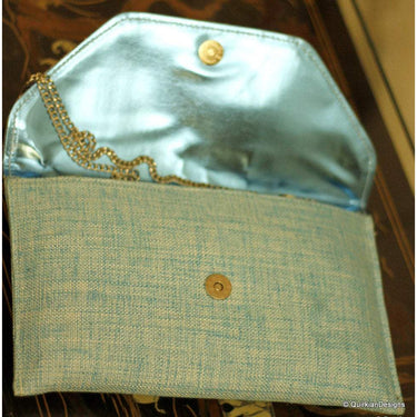 Blue Jute Clutch Purse With Multicoloured Sequin Flowers